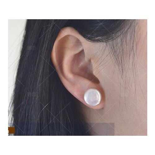 New Arrival Favorite Natural Pearl Earrings White Coin Pearls 14mm Big S925 Silver Stud Earring Fine Jewelry Classic Lady Gift