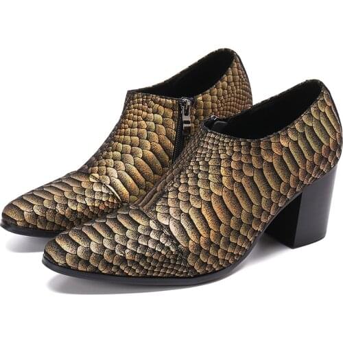 New Arrival Dress Shoes Men Genuine Leather Snake Skin Mens Wedding Shoes High Heels Formal Dresses Footwear Sapato Masculino