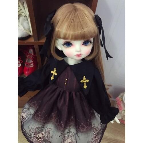 BJD Doll clothes suitable for 1-4 1-6 size fashionable dress black dress with headdress doll accessories