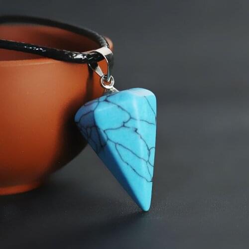 Personality Unisex Hexagonal Pyramid Pendant Necklace Natural Stone Pendant Crystal Gem Necklace Classic Rope Chain Jewelry Gift