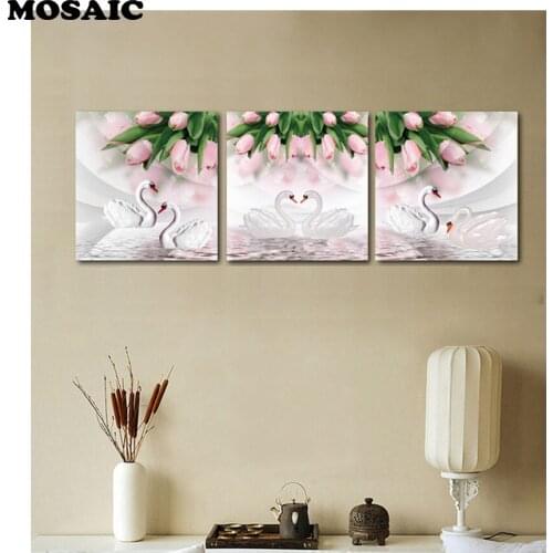 Full square,5D,Diamond Painting,Mosaic,Triptych,Diamond Embroidery,Cross Stitch,3d picture,Needlework,DIY,Rhinestone,swan,rose