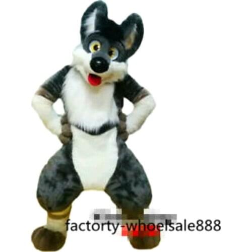 Festival Outdoor Event Outfit Grey Dog Husky Fox Mascot Costume Adult Animal Cosplay Costume Long Fur Suit Hallween Xmas Suit