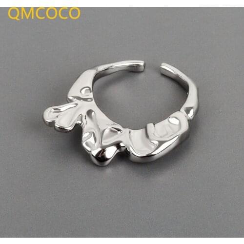 QMCOCO Creative Design Geometric Woman Ring Irregular Concave-Convex 925 Silver Opening Adjustable For Women Jewelry