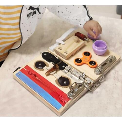 Educational Busy Boards Montessori Toy Foldable Wooden Busy Puzzle Toys Children Activity Board Basic Skills Learning Toy