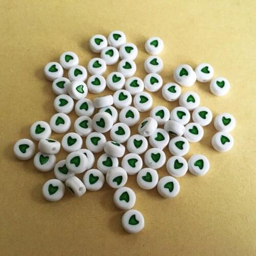 Christmas Green Color Acrylic Love Heart Printing Beads 4*7MM Flat Round Coin DIY Bracelet Spacer Plastic Letter Beads 3600PCS