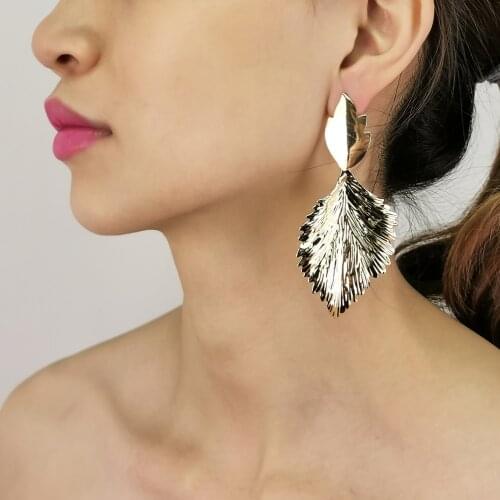 Statement Metal Leaf Dangle Drop Earrings For Women Vintage Jewelry Trendy Big Earrings Girl Fashion Party Accessories UKMOC