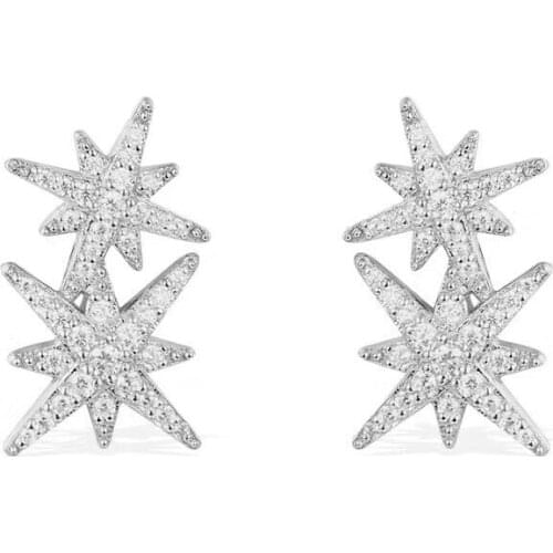 SOELLE Fashion Real 925 Sterling Silver Black Rose Gold 4 Colors Double Fine Stars Zirconia Stud Earrings Women Jewelry