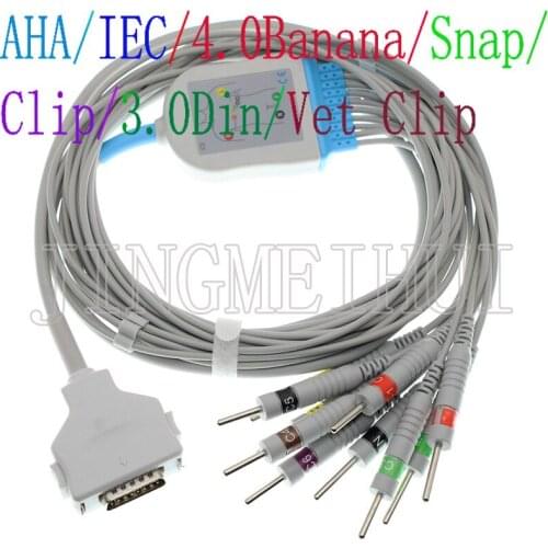 Compatible with Fukuda Denshi FX-101 ECG EKG 10-Lead cable.3.0DIN/4.0Banana/Snap/Clip/Animal Vet Alligator clip leadwire.IEC/AHA
