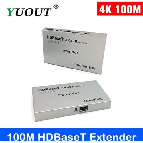 YUOUT 4K HDBaseT Extender 100m Over cat5e/6 3D,4kx2k,Ethernet 4K hdmi extender 100m IR control,RS232,with POE