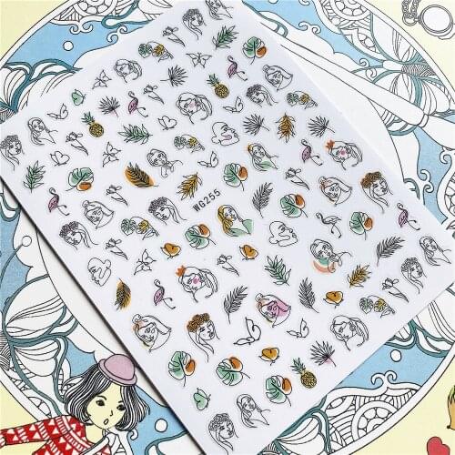 WG255 WG256 WG257 Abstract figure and Abstract woman 3D Back glue Nail Art Stickers Decals Sliders Nail ornament decoration