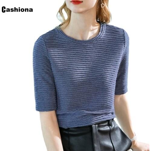 Ladies Elegant Leisure Casual T-shirt Half Sleeve Niche French Plus size Femme Top 2021 New Spring Autumn Blue Khaki Tees shirt