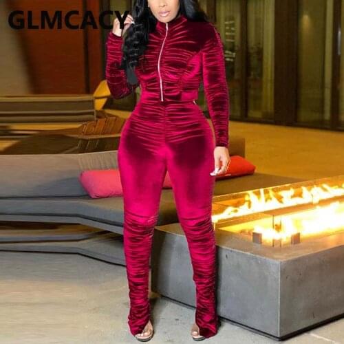 Women Solid Zipper Front Velvet Jumpsuit Slim Ruched Chic Streetwear Overalls Jumpsuits
