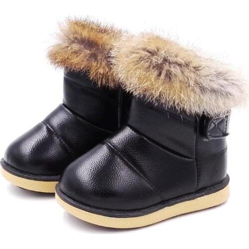 Winter Fashion Child Girls Snow Boots Shoes Warm Plush Soft Bottom Baby Girls Boots Leather Winter Snow Boot For Baby