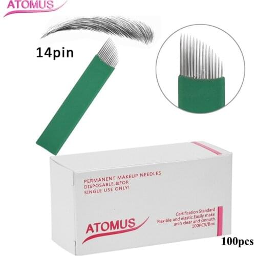 100pcs Micro Blading 14 Pins Tebori Frivolite Naalden Agulhas Microblading Caneta Para Sobrancelha Pen Needle Aiguille Tatouage