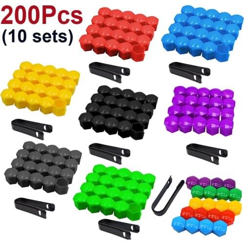 200 Pieces 10 Set Wheel Nut Bolt Head Cover Cap Protective Bolt Caps Exterior Decoration Protecting Bolt Rims 17mm 19mm 21mm
