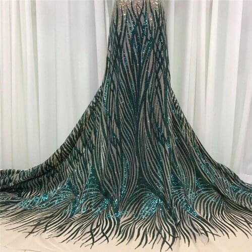 2020 green High Quality African sequins Lace Fabric Embroidered Tulle Lace Fabric mesh material For Wedding dress JRB-591912