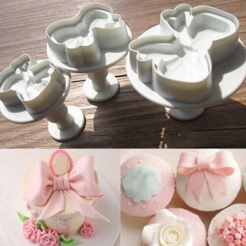 Sell Well 3pcs Biscuit DIY Mold Cute Bow Cookie Cutter Tools Cake Plunger Sugar Craft Confectionery Bakeware Pastry Tools