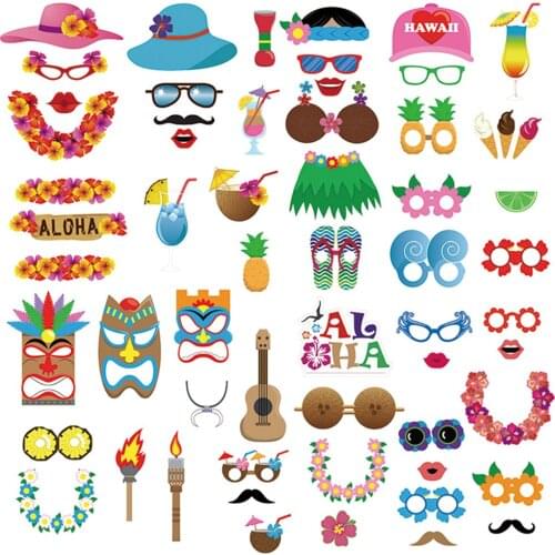 60pcs Tropical Hawaii Luau Photobooth Props Decorations Hawaii Wedding Birthday Party Decoration ALOHA Photo Booth Props PZ104