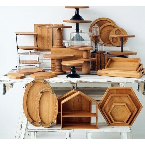 SWEETGO wood cake stand set 33 pieces forest style cake tools showcase tray outdoor wedding dessert table party supplier