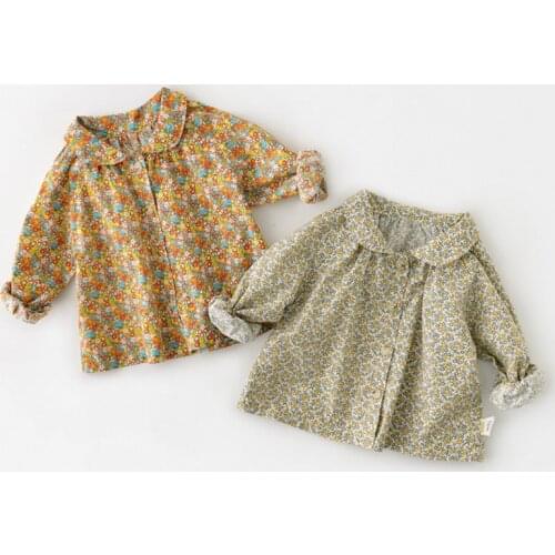 Kids Girl Long Sleeve Doll Collar Floral Shirt New 2021 Spring Autumn Infant Baby Girl Newborn Shirt Clothes Baby Girl Shirt