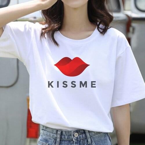 Women Kawaii Red lips Tumblr Harajuku Aesthetic white tshirt summer short sleeve Tshirt Sexy Lips women t-shirt