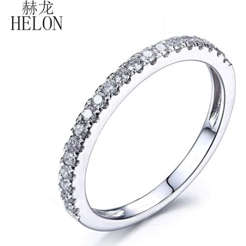 HELON Solid 14K White Gold Pave SI/H 0.3ct Natural Diamonds Engagement Wedding Band Women Eternal Diamonds Fine Jewelry Ring