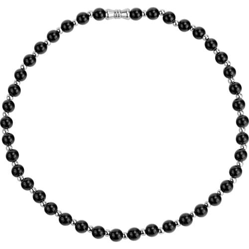 Stainless Steel Black Pearl 8mm Bead Necklace Men Women Heavy Fashion Pearl Jewelry Gift For Him