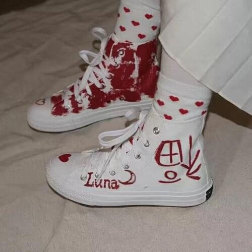 High-top Canvas Shoes Female Hand-painted Shoes Graffiti Vulcanized Shoes Students Korean Couple Shoes Spring Autumn Sneakers