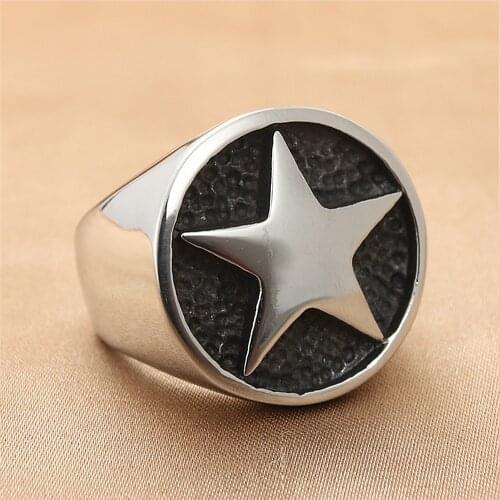 Classic Pentagram Rings for Men Polished Stainless Steel Lucky Star Signet Ring Male Punk Biker Jewelry Best Gift for Him