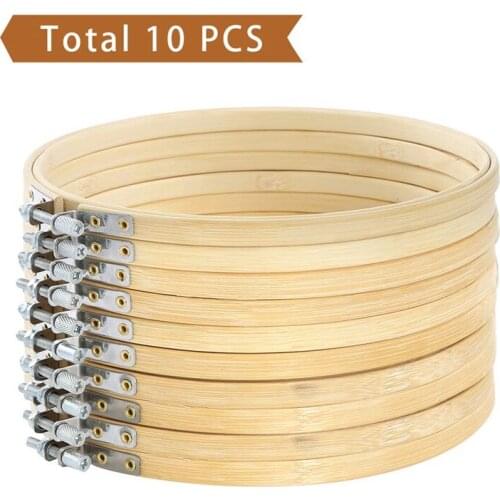 10 Pieces Embroidery Hoops Round Adjustable Bamboo Circle Cross Stitch Hoop Ring Bulk for Art Craft Handy Sewing 8 Inch