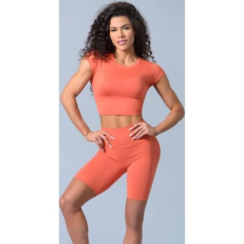 Yoga Set Women Two 2 Piece Short Sleeve Crop Top T-Shirt Shorts Sexy Sportsuit Workout Outfit Gym Sport Set