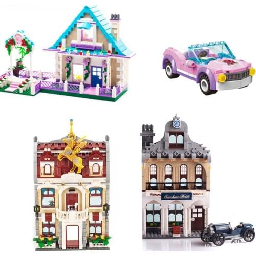 Enlighten Creator City Architecture Building Blocks Sunshine Hotel Marriage Room Model Princess Vintage Car Bricks set For Kids