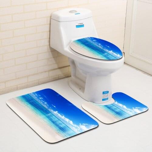 Zeegle Ocean Bath Mats Bathroom Toilet Seat Cover Anti-slip Bathroom Floor Mats Flannel Bathroom Carpet Toilet Rugs Shower Mat