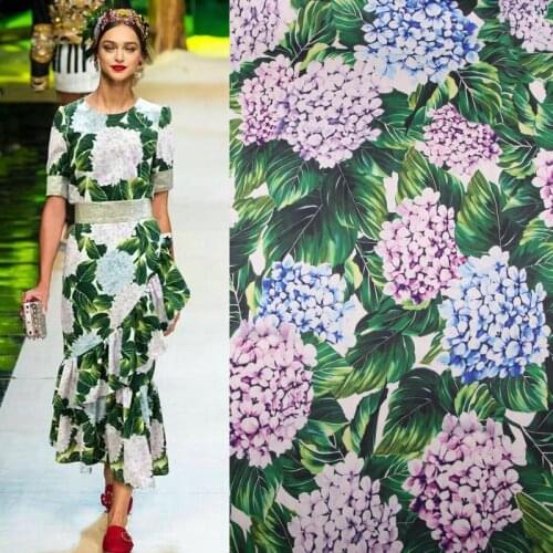 Beautiful Digital printing imitation silk satin fabric Hydrangea and Hydrangea Printed Cloth DIY Children Dress/Clothing