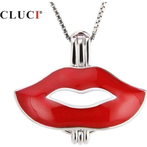 CLUCI 925 Sterling Silver Flame Red Lips Pendant for Women Fashion Jewelry Silver 925 Wish Pearl Locket Gift Jewelry SC230SB
