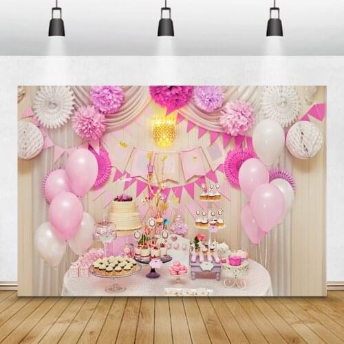 Laeacco Gray Baby Child Birthday Party Post Banner Photography Backdrops Pink Balloons Photocall Backgrounds Photo Shoot Studio