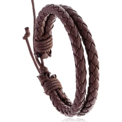 Mens Punk Minimalist Handmade Braided Leather Bracelets Brown Rope Pulsera Masculina Length Adjustable Women Bracelet