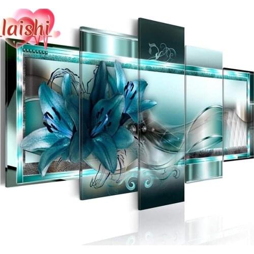 5pcs Full Square Diamond Lake Blue Phalaenopsis 5D DIY Diamond Painting 3D Embroidery Cross Stitch Rhinestone Painting Decor