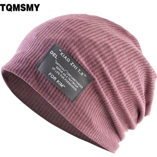 Autumn Knitted Cotton Beanies Women Solid color patch Gorras Mens Outdoor Casual Skullies Hats Male Female Fashion Beanie bone