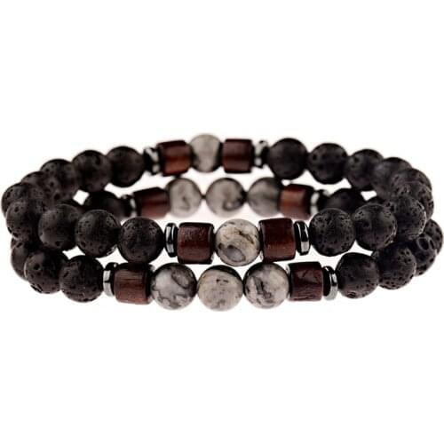 Couple Bracelet Set Natural MoonStone&Wood Bead Tibetan Buddha Bracelet Men Lava Stone Diffuser Bracelets For Women Femme