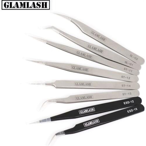 GLAMLASH ESD ST SA Tweezer Curved Anti-static Straight Tip Forceps Precision Soldering Stainless Steel Tweezer Makeup Tool