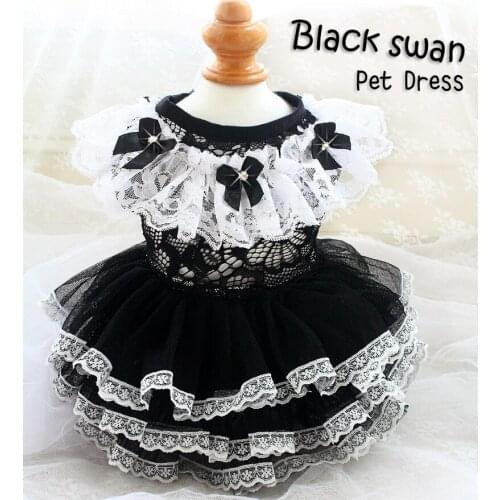 Free Shipping Dog Clothes Dog Princess Dress Classic Black White Hollowed Lace Party Pet Cat European Court Tutu