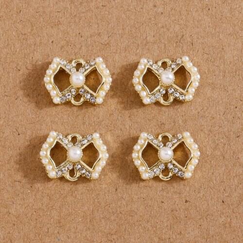 4pcs 12*9mm Small Crystal Bowknot Charms Connectors Imitation Pearl Pendants for Jewelry Making Necklaces Bracelets DIY Crafts