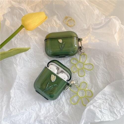 Luxury Tulip Flower Case for Apple Airpods 1 2 3 Case for AirPods Pro Case Bluetooth Earphone Accessories With Keyring