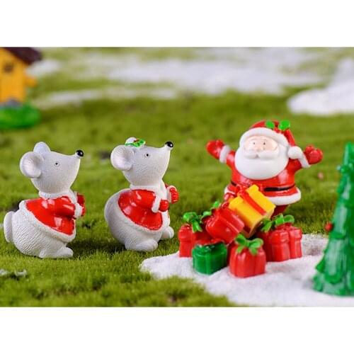 Christmas Miniature Mouse Figures Office Table Desk Decoration Figurines Small Resin Rats Aborable Animal Fairy Garden Ornament