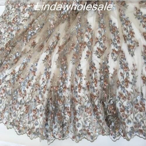 Handmade bead Net yarn embroidered lace fabric Color flower wedding dress clothing fabric,140cm*50cm/pcs