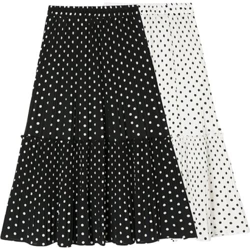 Cool Loose Pleated Skirt Dot Print Chiffon Split Skirt Casual High Waist Long Skirts for Women Spring Summer Elegant Clothes