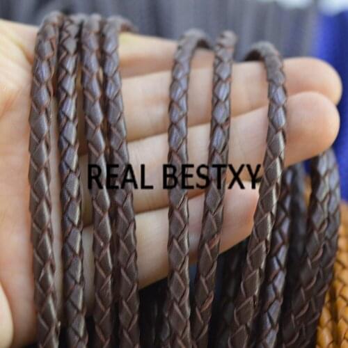 REAL BESTXY 5m/lot 4mm brown DIY Handcraft Genuine real Leather Cord New Style Punk cowhide leather straps for bracelets making