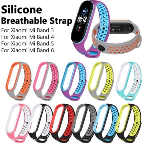 Silicone Breathable Strap For Xiaomi Mi Band 6 Two-color Replacement Strap For Xiaomi Band 3 4 5 Porous Anti-sweat Sport Straps