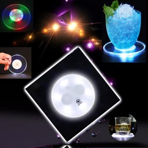 LED Coaster для кухни Acrylic Crystal Ultra-Thin LED Light Coaster Bar Cocktail Flash Base Mats Kitchen Accessories